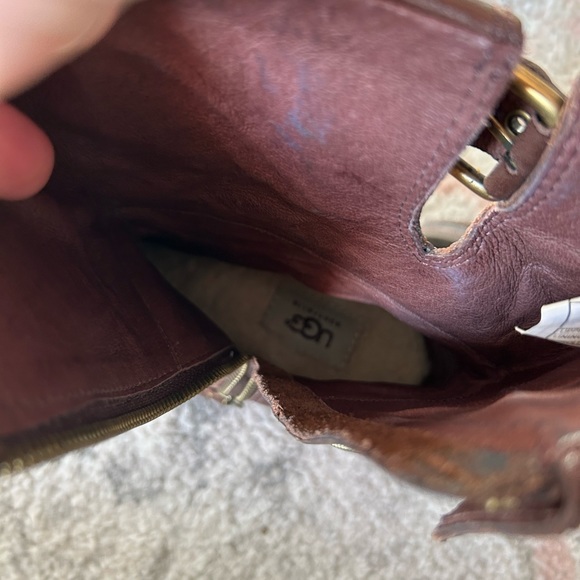 UGG Brown Leather Studded Motorcycle Boots - Picture 6 of 9